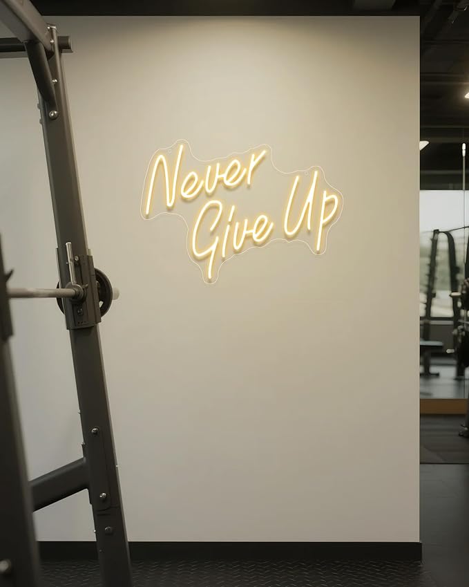 YIKBIK NEVER GIVE UPLED Neon Sign for Wall Decor,Neon Lights Party Decorations, USB Powered Switch Neon Lights lighting adjustable for Office Room, Gym Room, Man Cave, Gamer Room-StrideForce Fitness