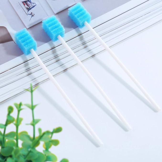 (100 Pack) Disposable Mouth Swabs Sponge - Unflavored & Sterile Oral Swabs Dental Swabsticks for Mouth Cleaning(Contains tooth powder)