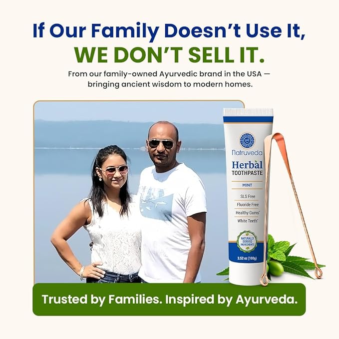 Neem Herbal Toothpaste with Complimentary Copper Tongue Scraper | Fluoride Free, SLS Free, Natural Toothpaste for Adults | Ayurvedic Oral Care with 8 + Herbal Ingredients | 3.52 oz (2 Pack)