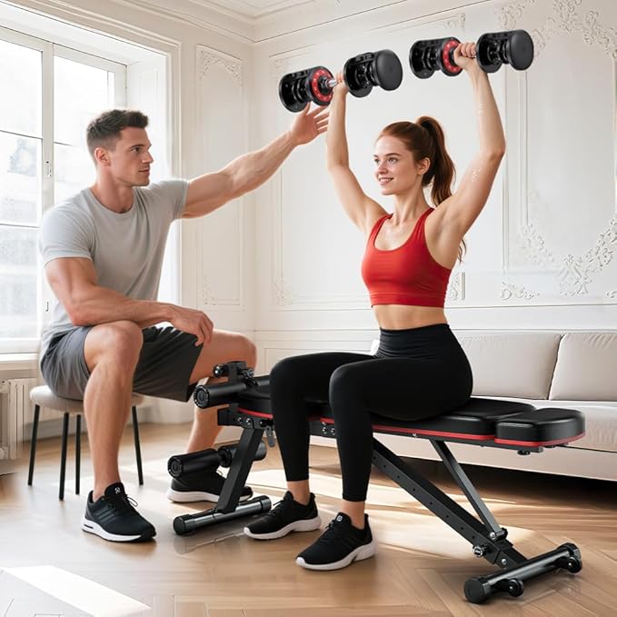 XDDIAS Adjustable Dumbbell Set of 2, 25/55/80LB Dumbbell Set-1Sec Adjustable Weights-5/10 in 1 Free Weights Dumbbells Set with Effortless Tray/No-Slip Handle-Compact Size for Women/Men at Home Gym-StrideForce Fitness