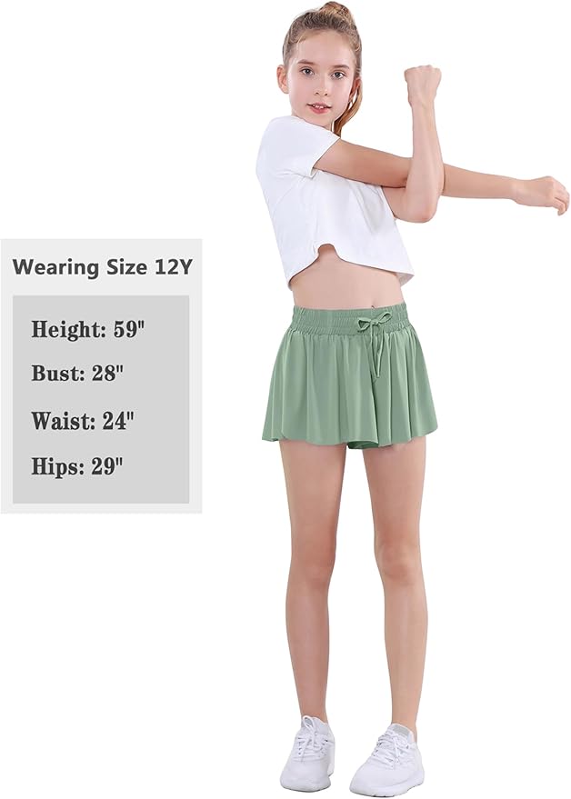 EXARUS Girls Butterfly Shorts Flowy Dance Skirt Cheer Skorts Athletic Tween Clothes Teen Preppy Outfits Flutter Kids-StrideForce Fitness