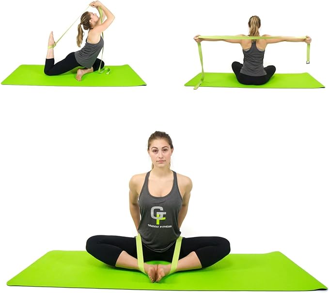 Gradient Fitness Yoga Strap, Friction-Less Easy-Feed Buckle, Super Soft Cotton/Polyester Blend Webbing, Free eGuide. (8 Feet)-StrideForce Fitness