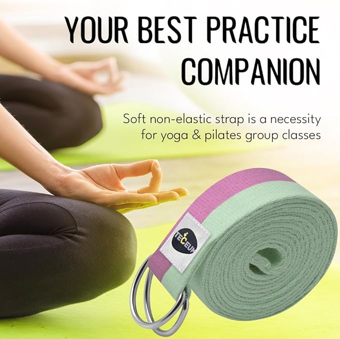 TECEUM Yoga Strap & Mat Strap – 2 IN 1 – Cotton – 6 ft 8 ft 10 ft (30+ colors) – Adjustable Non-Slip Belt for Yoga, Pilates, Stretching, Physical Therapy, Fitness & Home Workout – For Carrying Mats-StrideForce Fitness