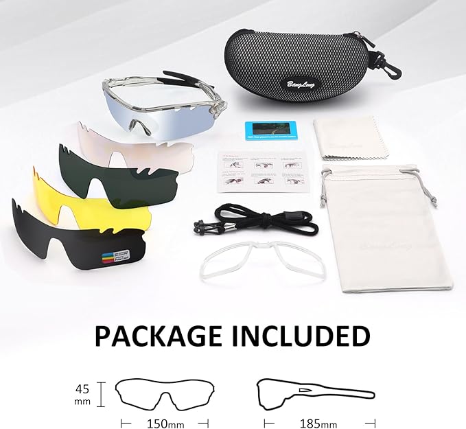 BangLong Polarized Sports Sunglasses Cycling Sun Glasses for Men Women with 5 Interchangeable Lenes for Running Baseball Golf-StrideForce Fitness