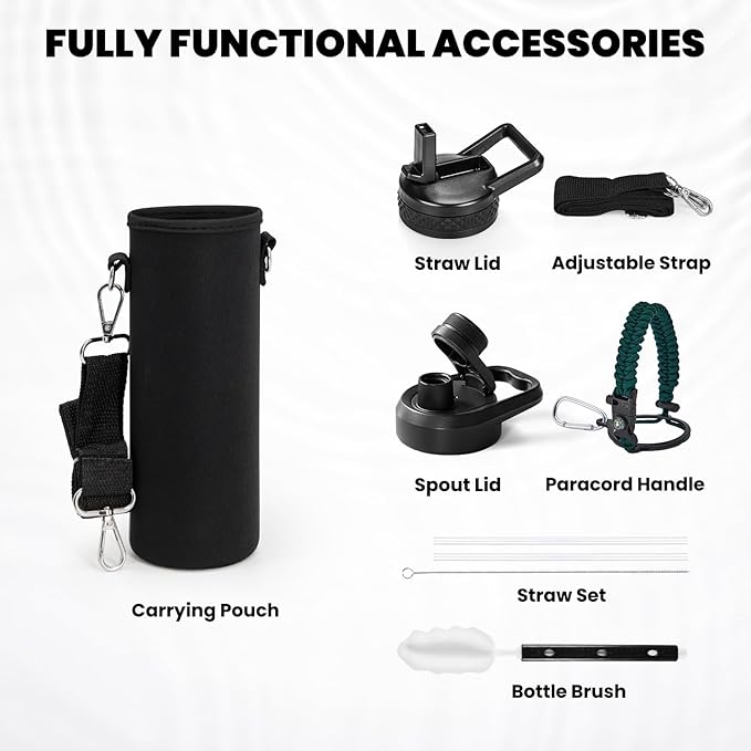 Insulated Water Bottle 20 oz, Triple Wall Vacuum Stainless Steel (Cold for 48 Hrs), Leak Proof & Non-BPA, Kids Water Bottle Jug for School with Straw Spout Lids, Dark Green-StrideForce Fitness