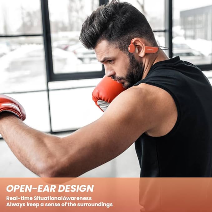Open Ear Headphones, Open Wireless Earphones, 15HBluetooth Playback 5.3 Sports Earphones, Built-in Microphone, Suitable for Sports Running,Exercise (Black&Orange)-StrideForce Fitness