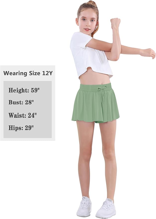 EXARUS Girls Butterfly Shorts Flowy Dance Skirt Cheer Skorts Athletic Tween Clothes Teen Preppy Outfits Flutter Kids-StrideForce Fitness