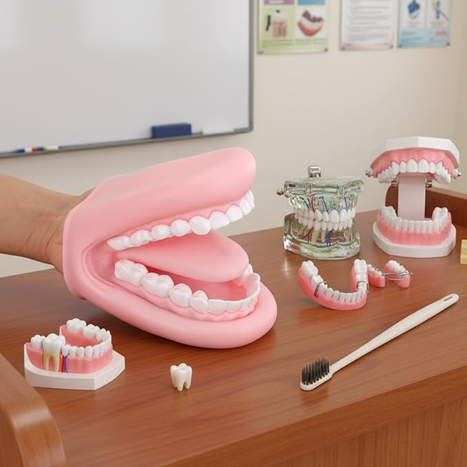 Patelai 1 Pcs Mouth Puppet with Tongue Teeth Mouth Hand Puppet Dental Model and Toothbrush for Boys Girls Educational Tools Speech Therapy (Pink)