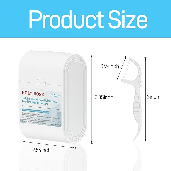 Holy Rose Dental Floss Holder Case 2 Boxs with Twin Line Flosser 104 Count- Mint Flavored Floss Picks, Portable Travel Case White - is Oral Care Tool for Clean and Fresh Teeth