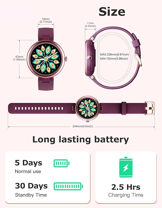 Fitness Tracker, Round Fitness Watches for Women with Bluetooth Call Heart Rate Monitor Sleep Tracker Calorie/Step Counter, Birthday Gift for Women Lady Mom Waterproof (Purple)-StrideForce Fitness
