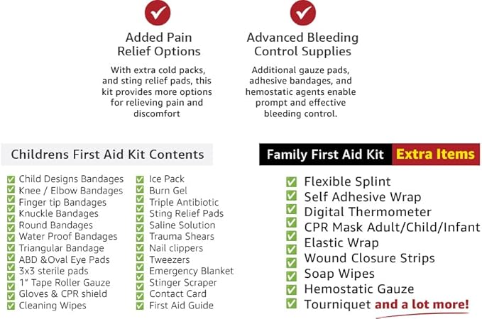 Family First Aid & CPR Kit - Emergency Medical Kit for The Entire Family, Child, Kids, and Youth. Perfect for Camping, Travel, Car, Hiking, Sports, Outdoor, and Home - First Aid Guide Life Safety Pro-StrideForce Fitness