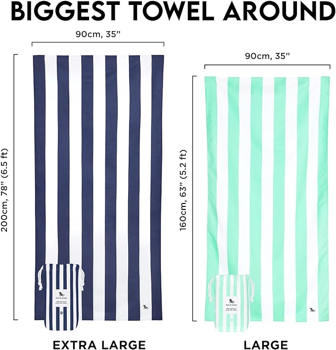 Dock & Bay Beach Towel - Quick Dry, Sand Free - Compact, Lightweight - 100% Recycled - Includes Bag - Cabana - Bondi Blue - Large (160x90cm, 63x35)-StrideForce Fitness