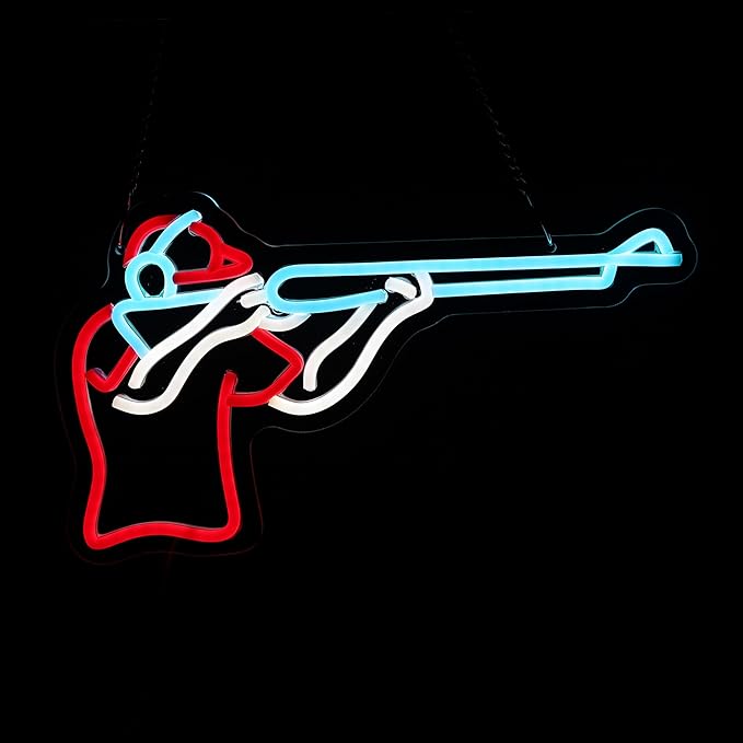 Man Shooting Neon Sign Nerf Sniper Rifle Light Up Sign Shooter Gifts Gun Player Light Sign Dimmable LED Sign for Gun Club Decor Man Cave Game Room 15.2"×9"-StrideForce Fitness