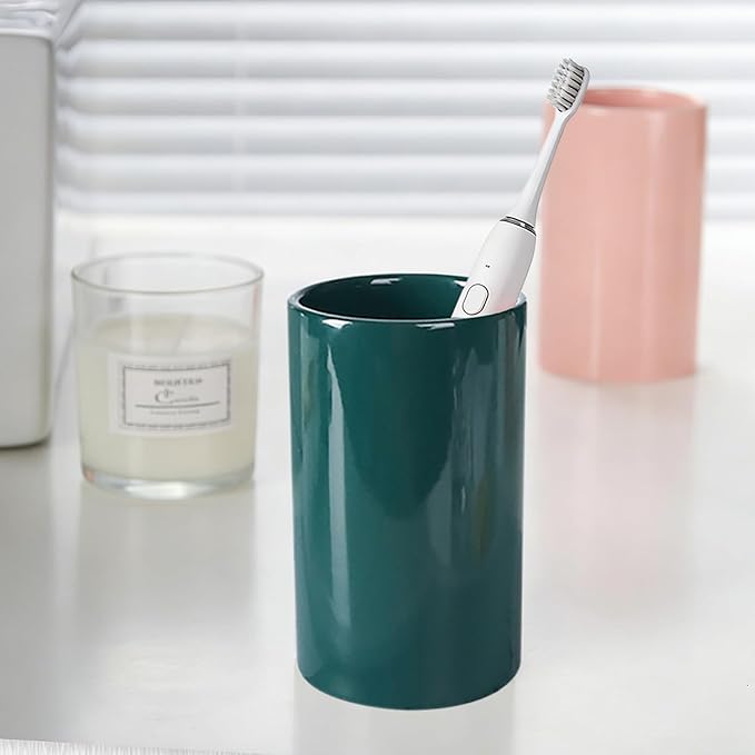 Green Ceramic Toothbrush Holders, Electric Toothbrush Holder for Toothbrushes and Toothpaste,Tumbler Cups Reusable Toothbrush Mouthwash Cup(300ml)