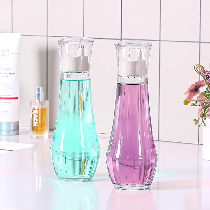 Mouthwash Dispenser For Bathroom, Glass Mouth Wash Dispensers With Cup, Mouthwash Container Bottle Holder For Adults/Kid, 8.8 OZ, Set Of 2