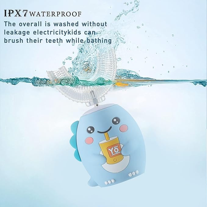 Kids U Shaped Electric Toothbrush,auto Sonic Baby Toothbrush,Cartoon Dinosaur 360-Degree Cleaning IPX7 Waterproof Design(2-7y)