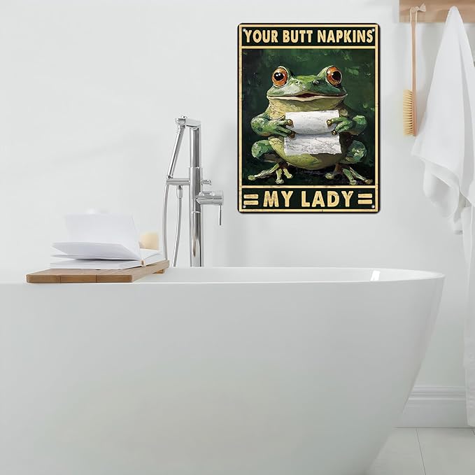 Funny Frog Bathroom Toilet Decor Metal Sign Frog Your Butt Napkin My Lord Vintage Tin Sign for Bedroom Toilet or Bathroom Wall 12 * 16inch-StrideForce Fitness