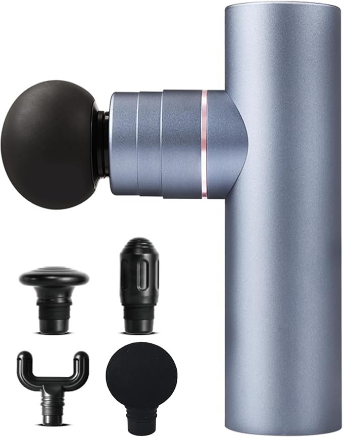 Mini Massage Gun, Percussion Deep Tissues Muscle with 4 Attachments, Full-Metal Electric Portable Hand Held Massager Gun for Back, Body Sore Muscles, Pain Relief, Gifts for Office, Home-StrideForce Fitness