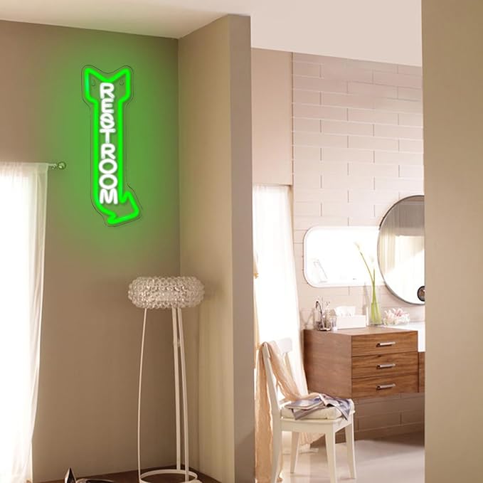 Restroom Neon Sign for Wall Decor Toilet Neon Light Arrow Led Neon Signs White Green LED Neon Lights Bathroom Led Sign for Restroom Hotel Bar(Right Arrow)-StrideForce Fitness