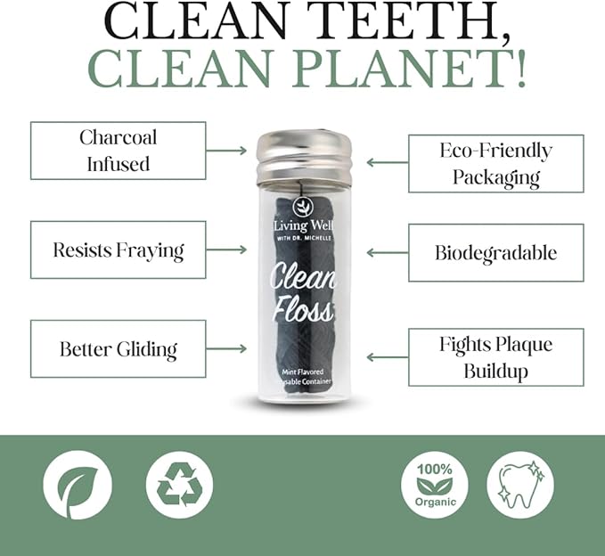 Living Well with Dr. Michelle Bamboo Toothbrush, Floss, and Copper Tongue Scraper Set