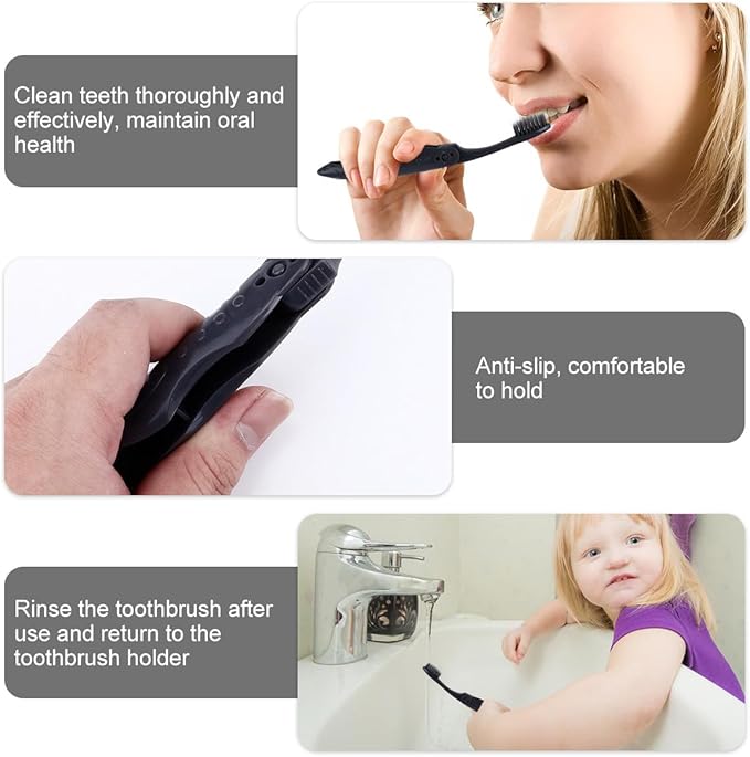 Cabilock Folding Travel Toothbrush 8Pcs Set with Portable Charcoal Soft Bristles Gray Foldable Handle for Camping and Travel Oral Care