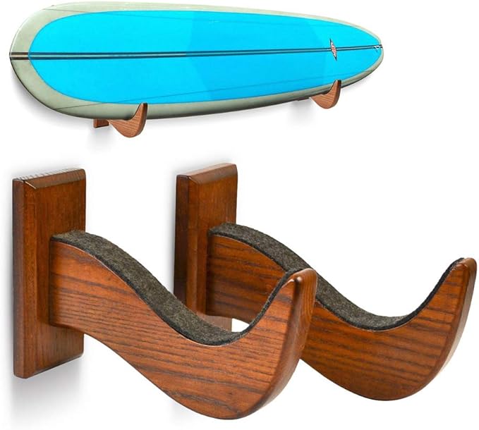 TESLYAR Surfboard Wall Mount – Wooden Surfboard Rack for Wall Storage – Solid Wood Hooks for Surfboard, Snowboard, Paddle Board & Wakeboard – Wave Style-StrideForce Fitness