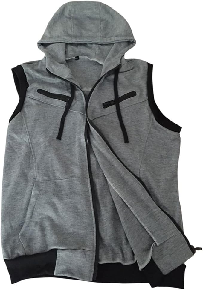 Previn Men's Sleeveless Hoodie Casual Slim Fit Zip Up Drawstring Plain Tank Top Hooded Vests