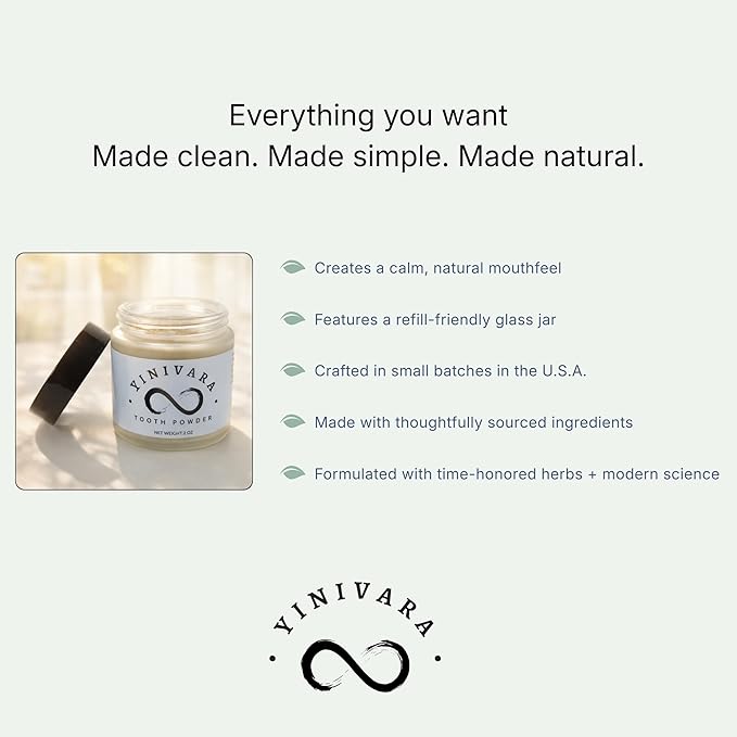 Natural Tooth Powder, Natural Herbal Flavor, Fluoride-Free, Foam-Free, Made with Ginseng and Premium Herbs, Vegan, Made in USA