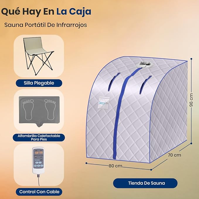 SereneLife Portable Sauna Box for Home, Infrared Sauna Tent with Heated Foot Pad and Folding Chair, Remote Control In-Home Spa, 38" x 32” - (Silver)-StrideForce Fitness