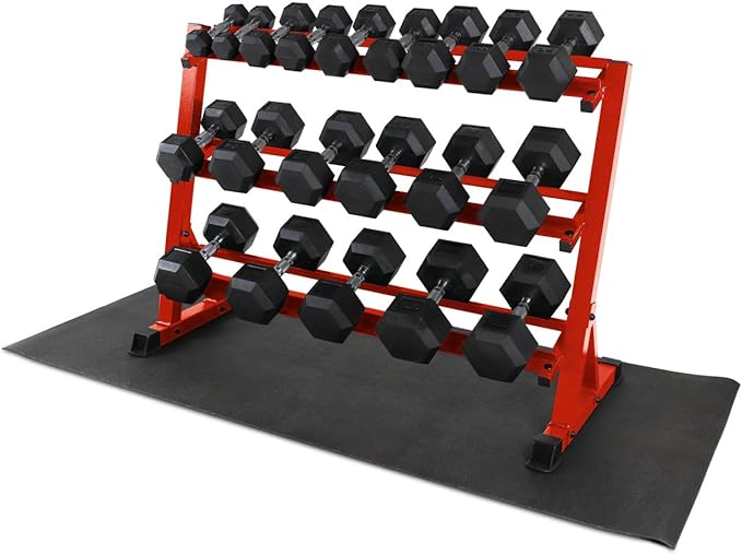 WF Athletic Supply Heavy-Duty Dumbbell Rack Stand, Weight Rack for Home Gym, Weight Holder, Available Sizes for Storage 5-50LB or 5-75LB Dumbbell Pairs, Black/Red/Green/Blue, RACK ONLY