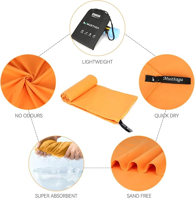 Microfiber Beach Towel-Perfect for Travel, Sports, Camping, Swimming, Yoga, Gym- Quick Dry, Sand Free, Compact, Lightweight, Absorbent (Orange, X-Large(200x90cm, 78x35”))