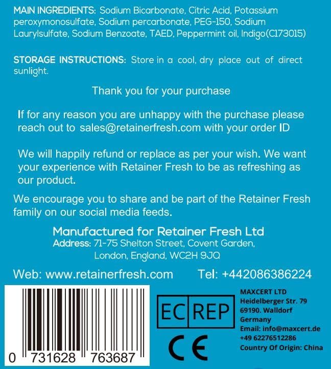 Retainer Cleaner Tablets - 120 Tablets 4 Month Retainer Fresh - Retainer Cleaning Tablets, Mouth Guard Cleaner, Denture Cleaner, Aligner Cleaner, Brite Retainer Tablets