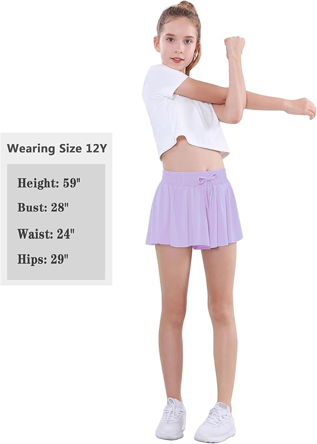 EXARUS Girls Butterfly Shorts Flowy Dance Skirt Cheer Skorts Athletic Tween Clothes Teen Preppy Outfits Flutter Kids-StrideForce Fitness