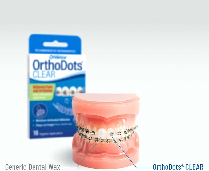 OrthoDots Clear – 24-Hour Protection | Sticks Better Than Dental Wax | Moisture Activated Braces Wax Alternative for Pain Caused by Braces, Clear Aligner Trays, and Other Orthodontic Appliances