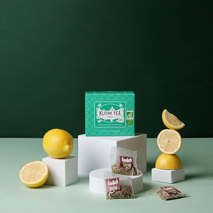 Kusmi Tea - Pack of 2 Boxes of Tea Bags - Detox - Organic Blend of Green Tea, Mate & Lemon - Lemongrass, Rose Hip and Lemon Flavours - Enjoy Hot or Iced - 2x20 Tea Bags-StrideForce Fitness