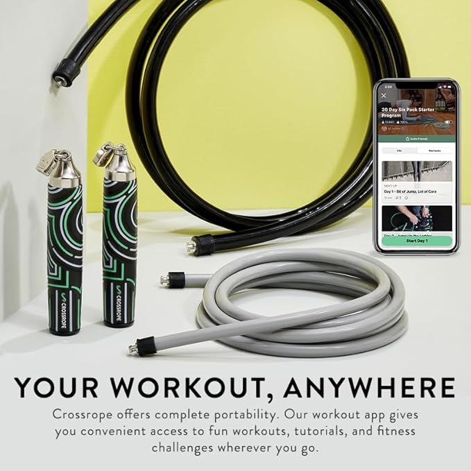 Crossrope Get Strong Set - Weighted Jump Ropes for Strength Training - Improve Power and Endurance in a Fun Jump Rope Workout - 1LB and 2LB Ropes with Power Handles-StrideForce Fitness