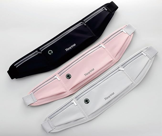 Running Belt for Women & Men - Slim Phone running belt with Water-Resistant Phone Holder, 3 pockets Adjustable Waist Strap, Reflective Safety Design for Running, Hiking, Travel,Fitness (Pink)-StrideForce Fitness