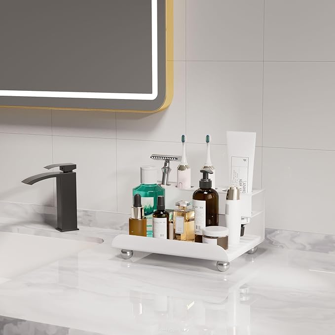 Quick Dry Electric Toothbrush Holder 4 Slots Metal Bathroom Counter Organizer for Toothpaste Razor Mouthwash, White