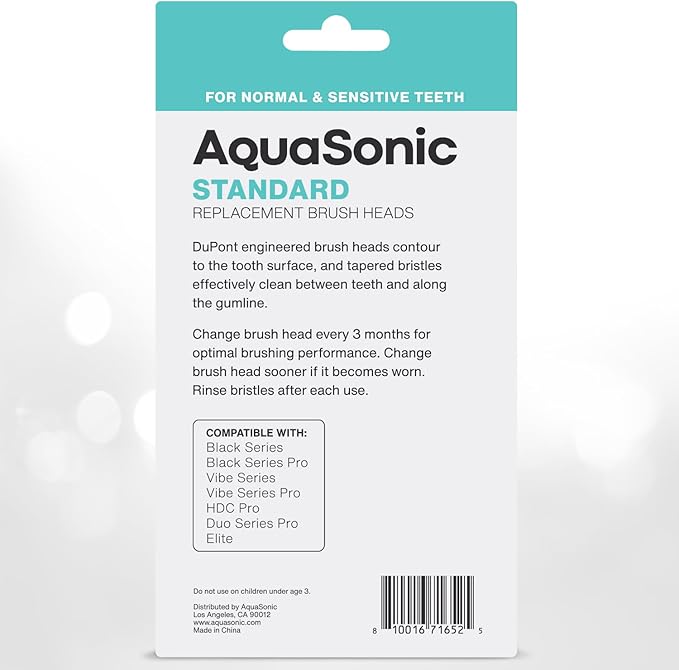 AquaSonic Standard Replacement Brush Heads | ADA Accepted | for Normal & Sensitive Teeth | Compatible with Many AquaSonic Toothbrush Handles (8 Pack White)