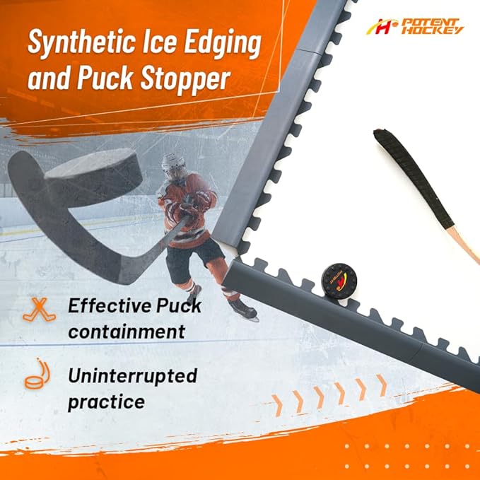 Ice Hockey Home Training Kit: 10 Pcs Synthetic Ice Tiles + 4 Puck Stopper edgings + 4 Rebounder Foams – Skating, Stickhandling, Passing & Shooting Drills-StrideForce Fitness