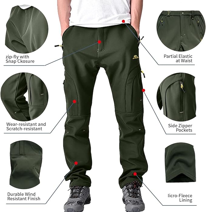 Toomett Men's hiking Snow Pants Skiing Winter Insulated Fleece lined Outdoor Water Repellent camping,walking,fishing
