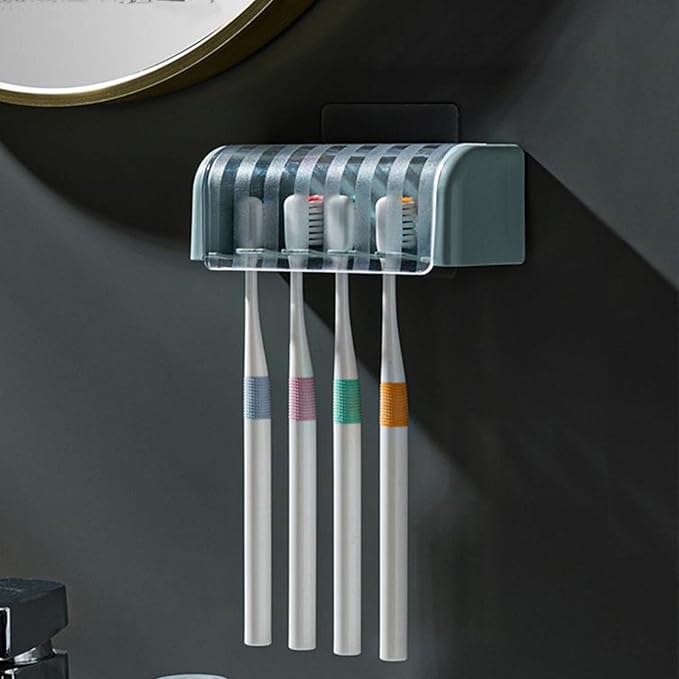 Toothbrush Holders for Bathrooms,Kids Toothbrush Holders with Cover,5 Slots Electric Tooth Brush Holder Wall Mounted Toothbrush Organizer,Shower Restroom Bathroom Accessories (Blue)