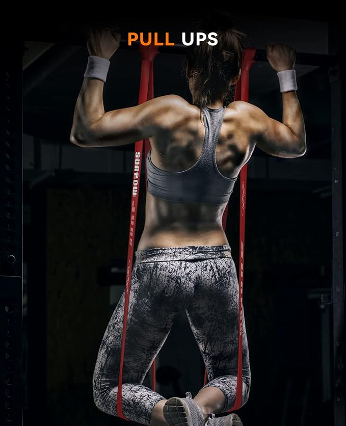 SUNPOW Pull Up Assistance Bands - Set of 5 Resistance Heavy Duty Workout Exercise Stretch Fitness Bands Assist Set for Body, Instruction Guide and Carry Bag Included-StrideForce Fitness