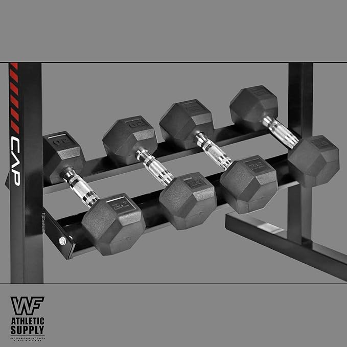 WF Athletic Supply Rubber Coated Hex Dumbbell Set with Two Tier Premium Storage Rack Built for Strength Building, Weight Loss & Home Gym ??Multiple Sets Available