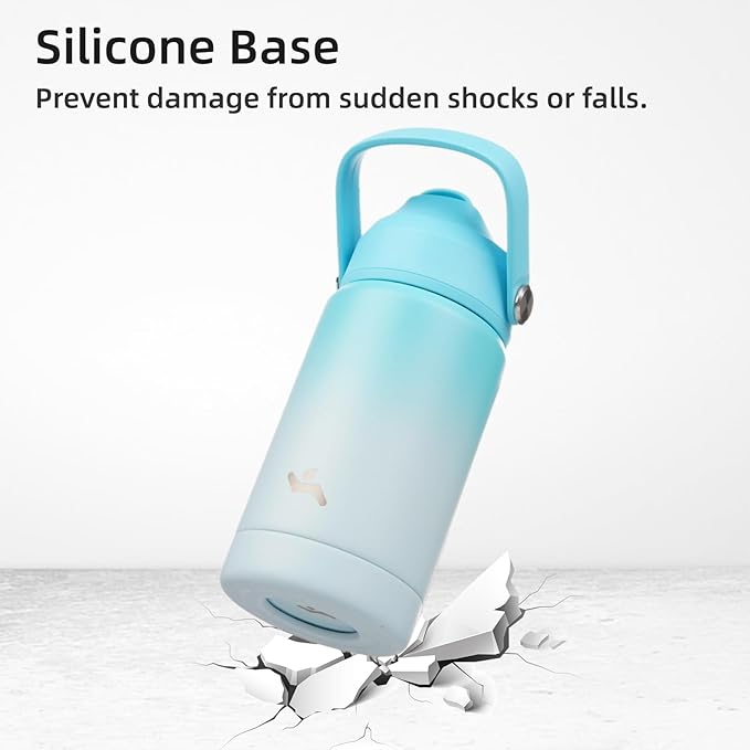 Insulated Water Bottle with Straw Lid,24 oz Stainless Steel Vacuum Metal Bottle with Silicone Handle,Sea Salt-StrideForce Fitness