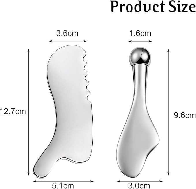 Gua Sha Facial Tools and Face Roller Set, Lymphatic Drainage Massager,Stainless Steel Facial Sculpting Eyes Roller Guasha for Face, Chin & Jawline Sculpting,Skin Care (White)-StrideForce Fitness