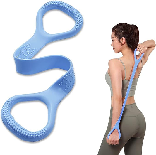 HUICHAI Figure 8 Fitness Resistance Band with Handles, Pure Barre Workout Chest Arm and Shoulder Stretch Bands Exercise Equipment, Blue-StrideForce Fitness