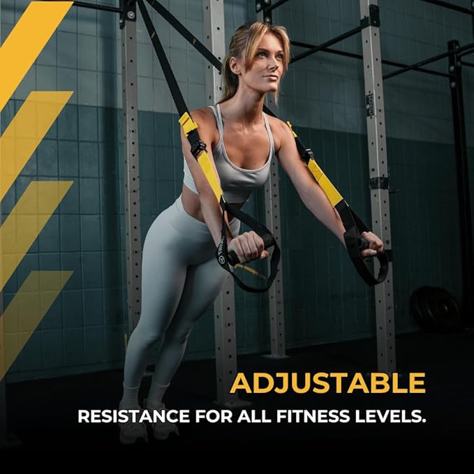 THYSOL® Resistance Trainer Pro Xtreme Straps Army | Sling Trainer Set with Adjustable Door Anchor | Fitness Home Workouts - Suitable for Travelling & for Training Indoor & Outdoor (Yellow)-StrideForce Fitness