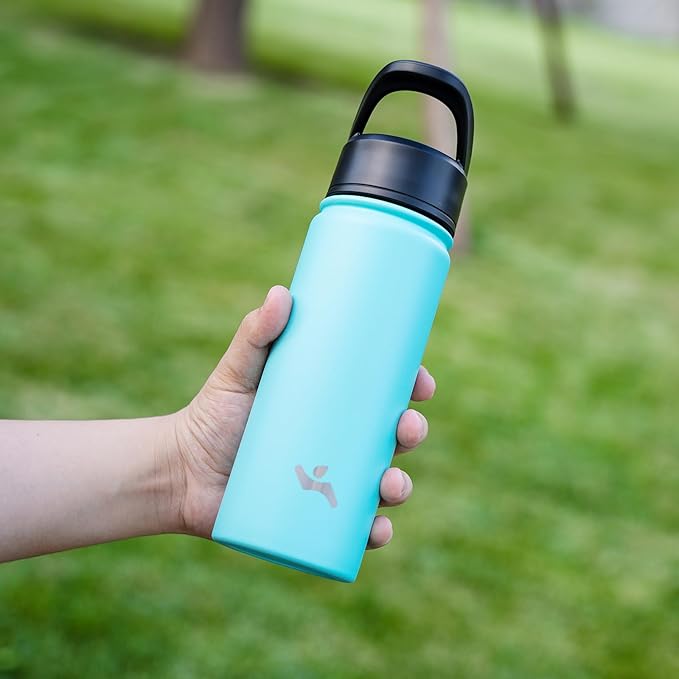Insulated Water Bottle 24oz Stainless Steel Sport Bottles with 3 Lids,Turquoise-StrideForce Fitness