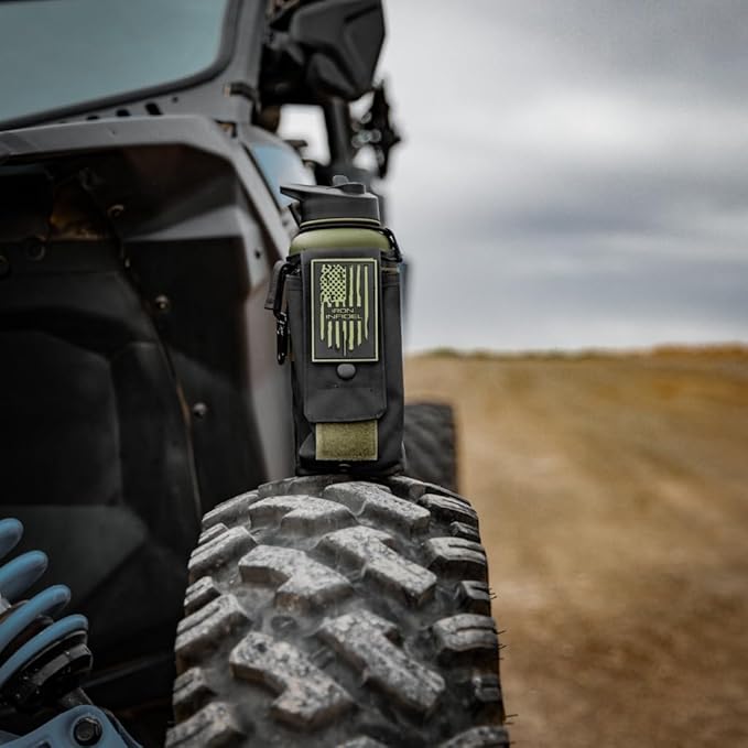 Iron Infidel Battle Bottle - 32 Oz Insulated Water Bottle with Straw Lid & Chug Cap, Stainless Steel Metal Flask Includes Rugged, Removable Sleeve for Keys, Wallet, & Phone (Widowmaker 1 Liter)-StrideForce Fitness